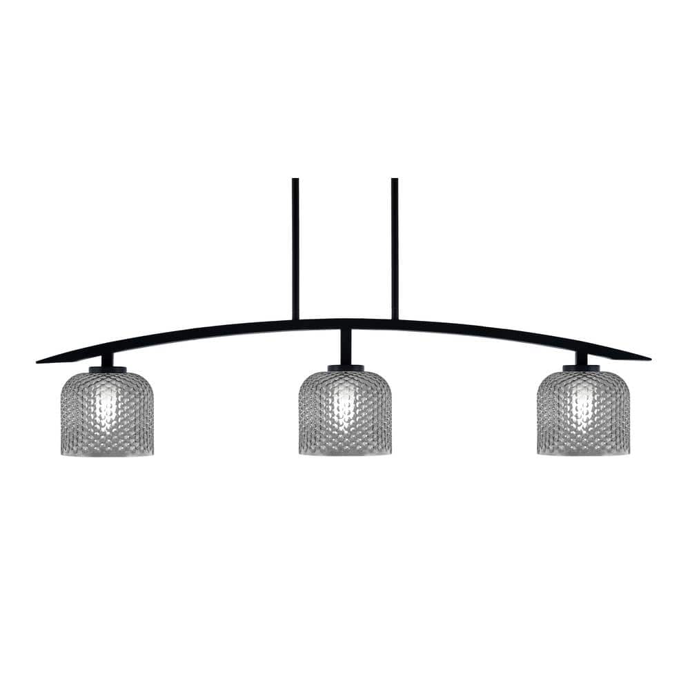 Siena 41 in. 3-Light Matte Black Chandelier with 6 in. Smoke Textured Glass