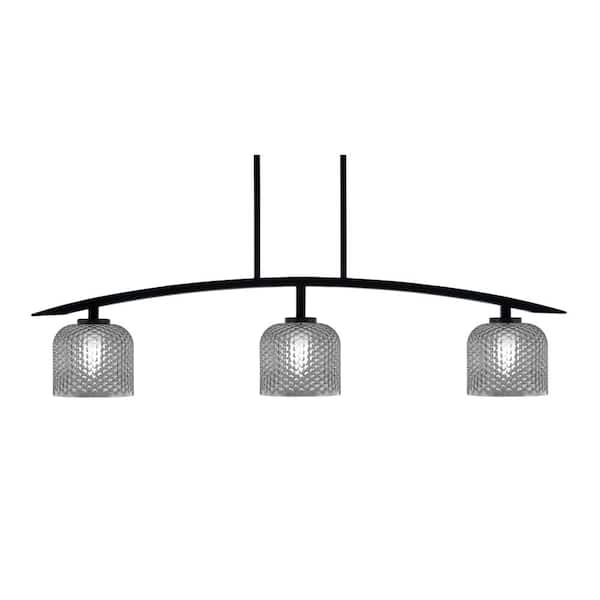 Unbranded Siena 41 in. 3-Light Matte Black Chandelier with 6 in. Smoke Textured Glass Shades No Bulbs Included