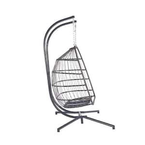 2-Person Wicker Patio Swing Chair Hanging Egg Swing Chair with Light Gray Cushions