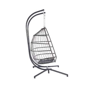 2-Person Wicker Patio Swing Chair Hanging Egg Swing Chair with Dark Gray Cushions