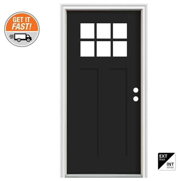 36 in. x 80 in. 2 Panel Left-Hand/Inswing 6 Lite Clear Direct Glaze Black Fiberglass Prehung Front Door w/White Interior