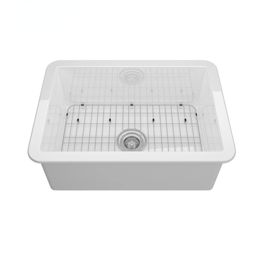 27 in. Undermount Single Bowl Glossy White Fireclay Kitchen Sink with Draining Grid and Drain Accessories price history on PriceWatchPro