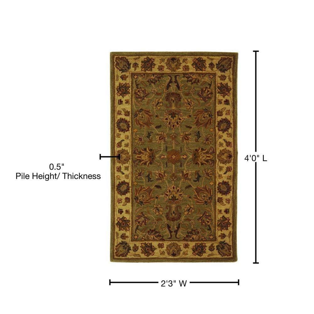 Green and Gold Hand-Tufted Wool Area Rug, 2'3" x 4'