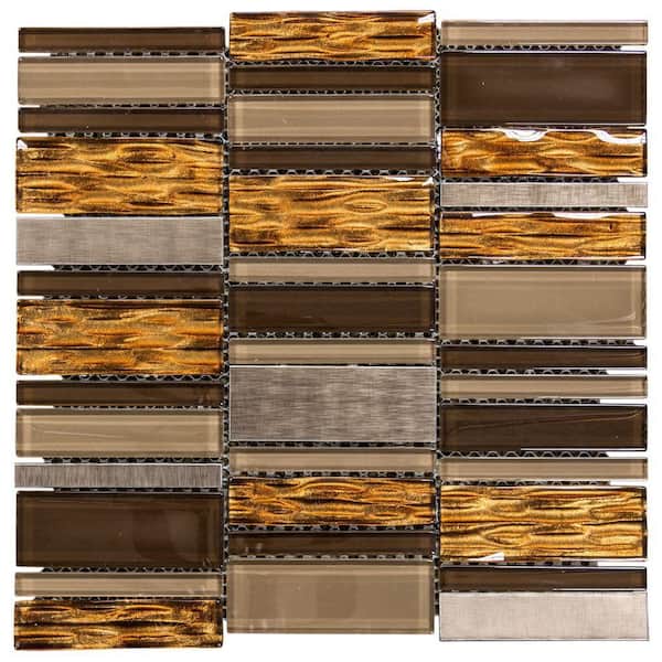 Jeffrey Court Bronze Stack 11.75 in. x 12 in. x 8 mm Glass Mosaic Wall Tile