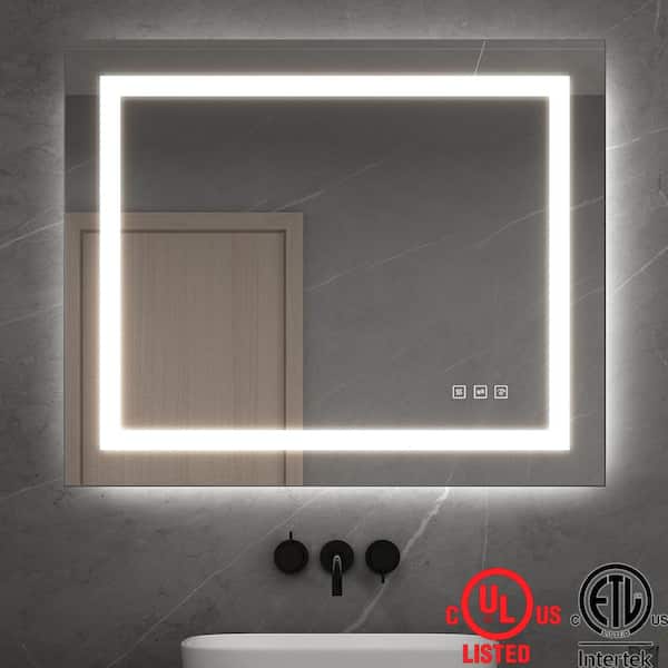 TOOLKISS 36 in. W x 30 in. H Rectangular Frameless LED Light Anti-Fog Wall Bathroom Vanity Mirror with Front Light