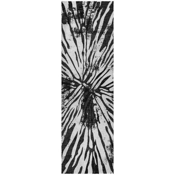 Dream Shag Premium Machine Washable Abstract ADS818 Black 2 ft. x 7 ft. Runner Rug