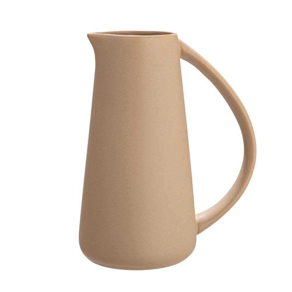Putty Beige Modern Stoneware Pitcher with Handle, 7-inch