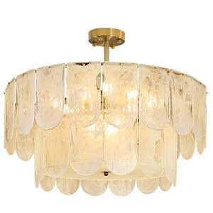 31.5 in. 12-Light Modern Crystal Chandelier, Adjustable Semi Flush Mount Pendant with 2-Tier Glass Shade, Bulbs Included