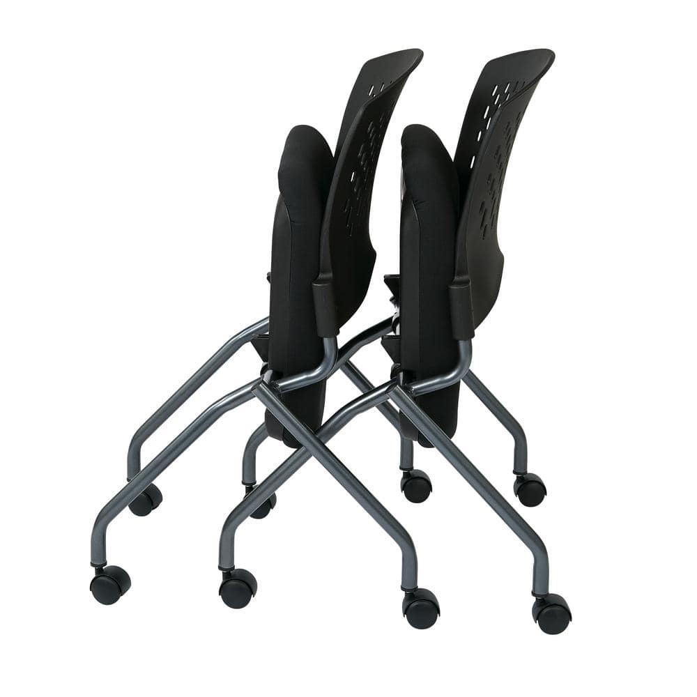 Deluxe Armless Black Mesh Folding Chair with Titanium Finish - 2 Pack