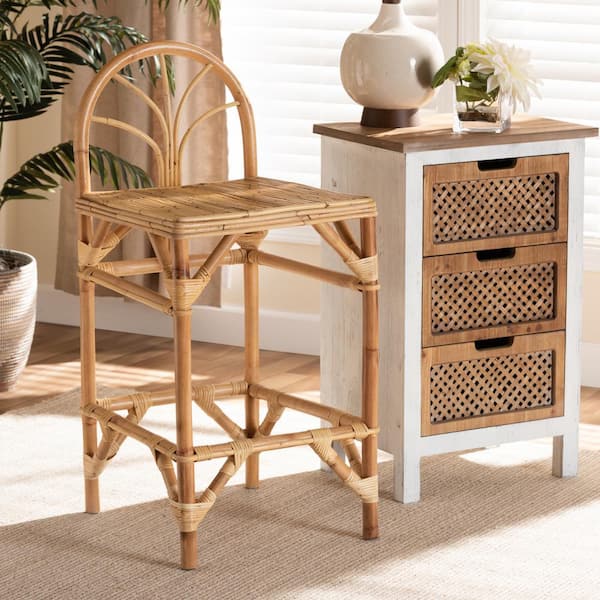 bali & pari Seville 37.2 in. Natural Rattan Low Back Counter Height Bar Stool