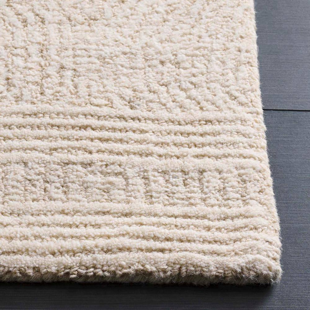 Ivory and Beige Tufted Wool Abstract Runner Rug