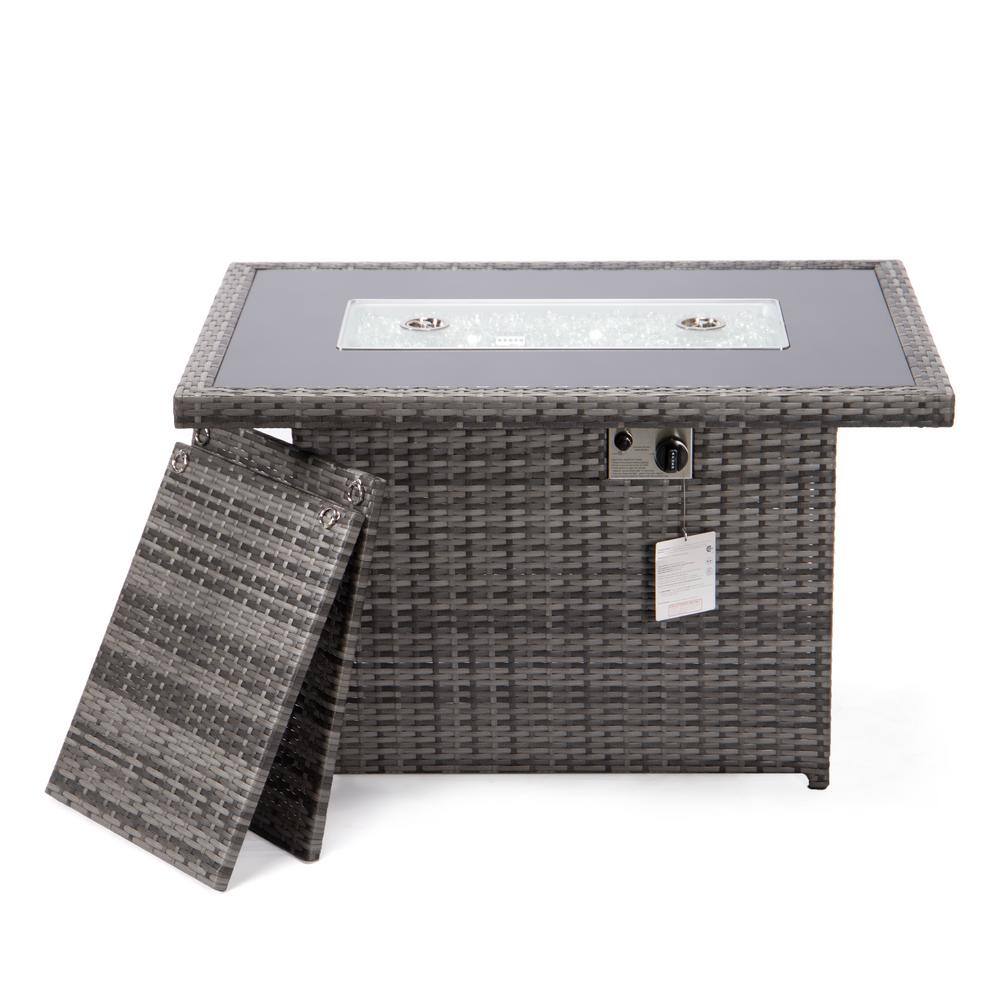 Gray Wicker Propane Fire Pit Table with Glass Guard