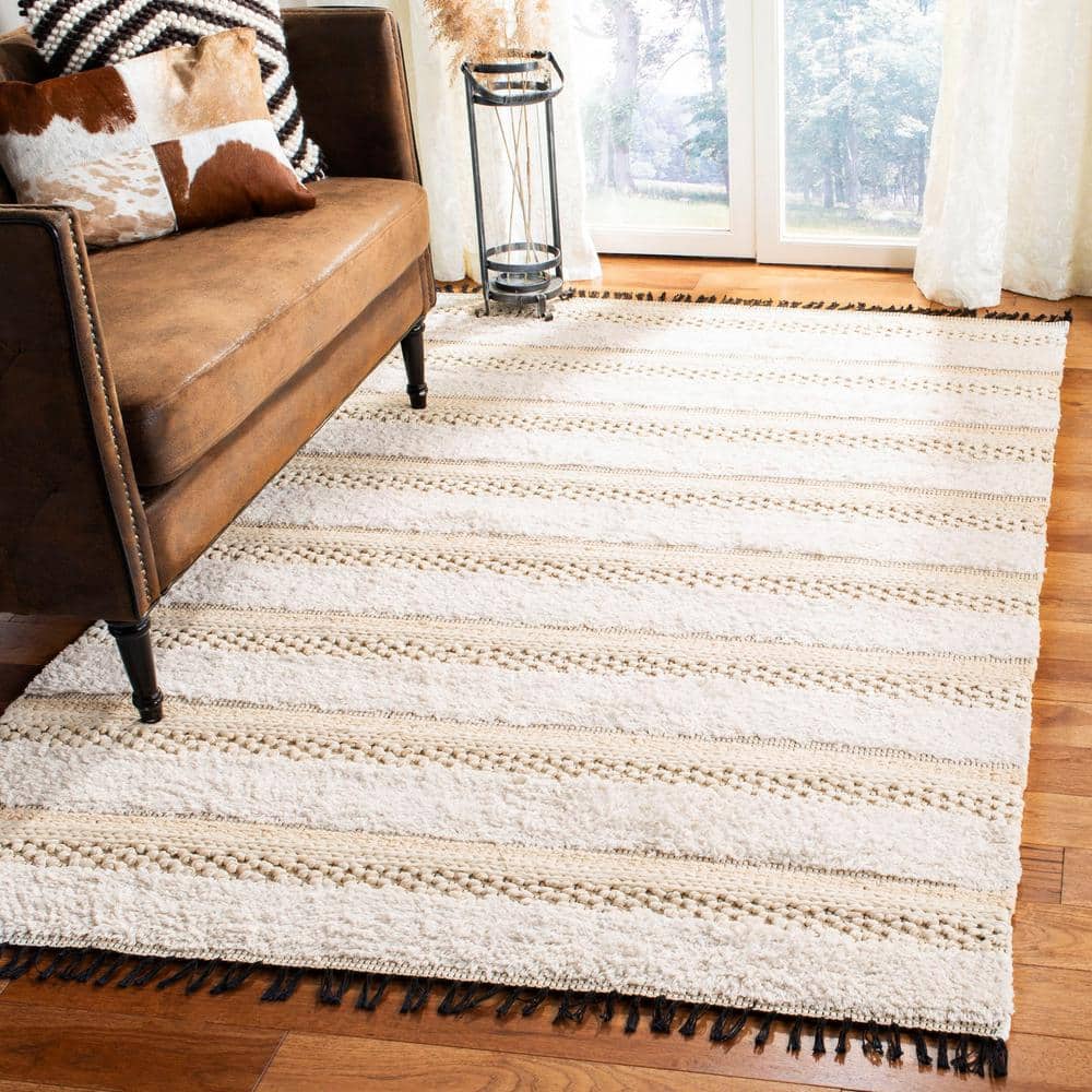 Boston 10 ft. x 14 ft. Ivory/Beige High-Low Striped Area Rug price history on PriceWatchPro