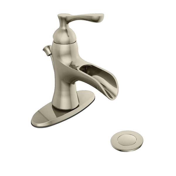 Glacier Bay Deveral Single-Handle Single-Hole Waterfall Bathroom Faucet in Brushed Nickel