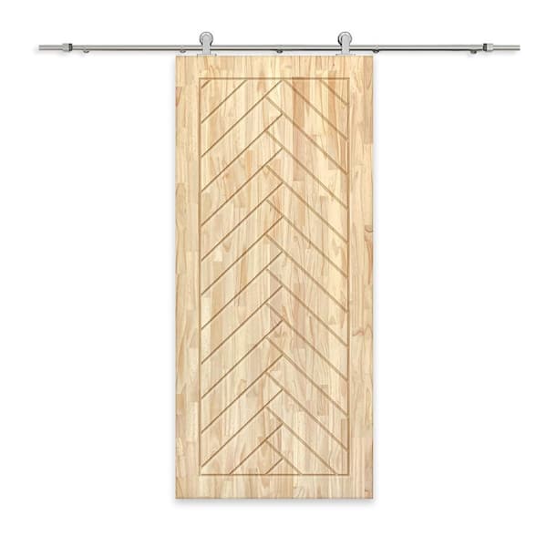CALHOME 38 in. x 80 in. Natural Pine Wood Unfinished Interior Sliding Barn Door with Hardware Kit