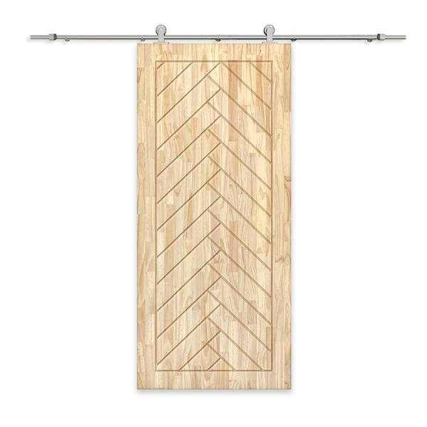 CALHOME 34 in. x 84 in. Natural Pine Wood Unfinished Interior Sliding Barn Door with Hardware Kit