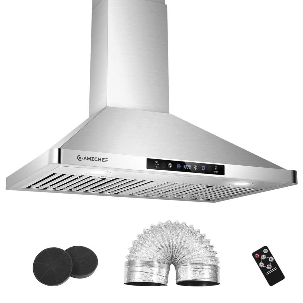 30 in. 1050 CFM Wall Mount Range Hood In Stainless Steel,Ductless and Ducted,3-Speed Exhaust Fan Kitchen Stove Vent Hood