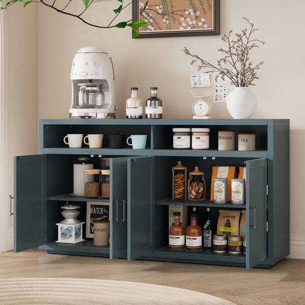Runesay 60 in. W x 15.7 in. D x 33.36 in. H in Smoke Blue MDF Ready to Assemble Floor Base Kitchen Cabinet Sideboard