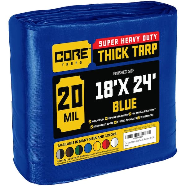 CORE TARPS 18 ft. x 24 ft. Blue 20 Mil Heavy Duty Polyethylene Tarp, Waterproof, UV Resistant, Rip and Tear Proof