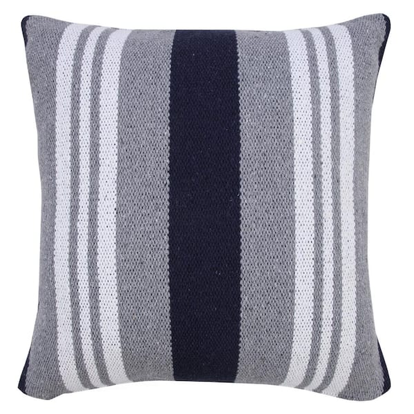 LR Home Classic Navy Blue / Gray / White 20 in. x 20 in. Coastal Club Double Striped Throw Pillow
