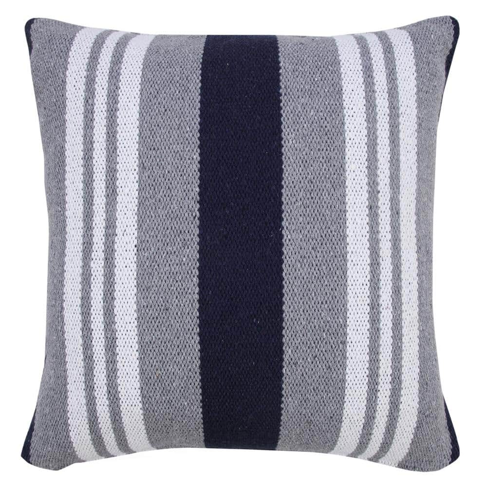 Classic Navy Blue / Gray / White 20 in. x 20 in. Coastal Club Double Stripe