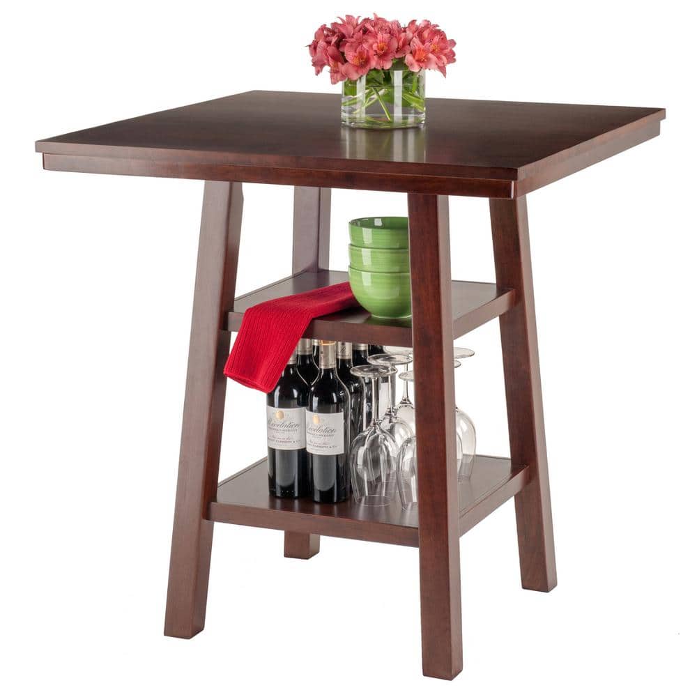 Winsome Orlando 33.86" Square High Walnut Dining Table with Storage