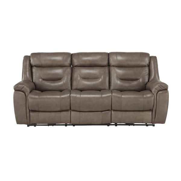 EVERGLADE HOME Barbal 86.5 in. W Flared Arm Leather Straight Power Double Reclining Sofa in Brownish Gray