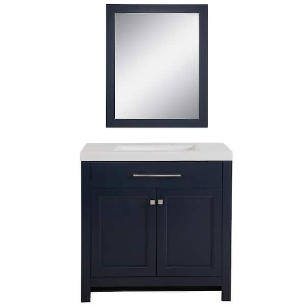 Home Decorators Collection Camdyn 36.50 in. W x 18.75 in. D Bath Vanity in Blue with Cultured Marble Vanity Top in White w/ White Sink with Mirror