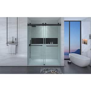 72 in. W x 76 in. H Double Sliding Frameless Shower Door in Matte Black with Soft-Closing and 3/8 in. (10 mm) Glass