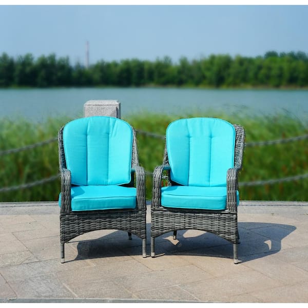 DIRECT WICKER Affect Grey Wicker Outdoor Dining Chair with Lake Blue Cushions (2 of Chairs Included)
