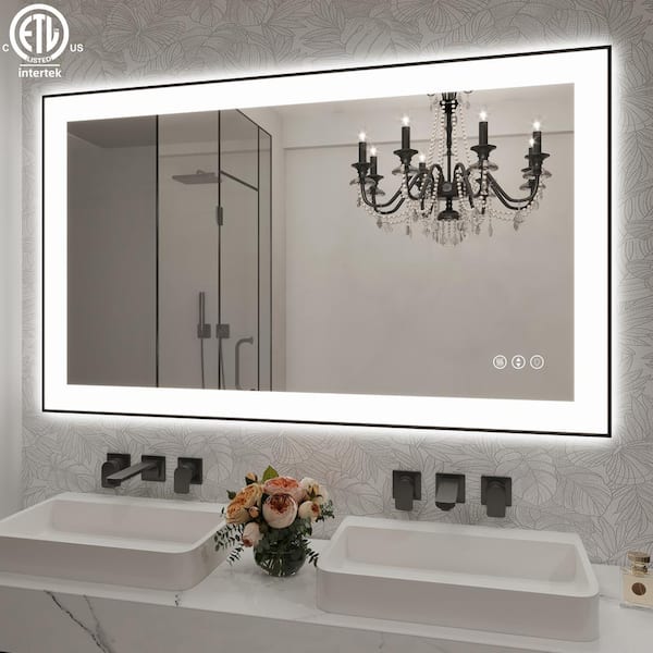 40 in. W x 24 in. H Rectangular Aluminum Framed Backlit and Front light LED wall mounted Bathroom Vanity Mirror in Black