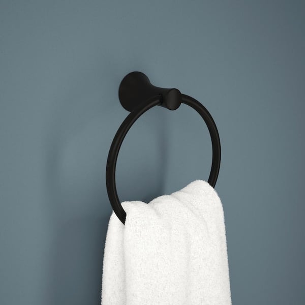 Greydon Wall Mounted Round Closed Towel Ring Bath Hardware Accessory in Matte Black