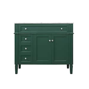 Timeless Home 40 in. W Single Bath Vanity in Green with Marble Vanity Top in Carrara with White Basin