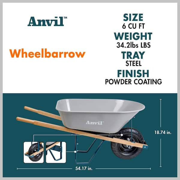 6 cu. ft. Steel Tub Wheelbarrow with Wooden Handles and Pneumatic Tire