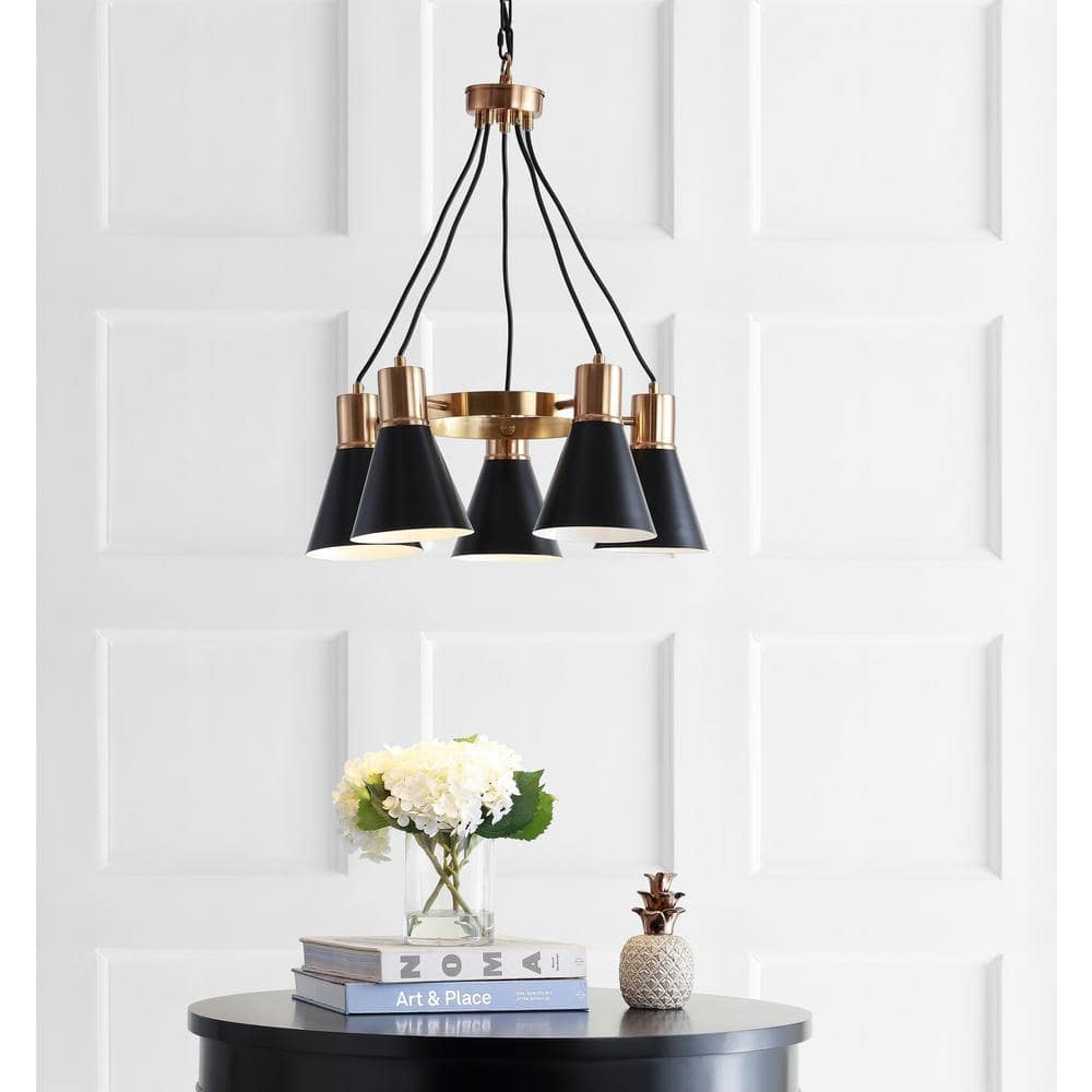 Markle 22" Matte Black & Brass Gold 5-Light LED Chandelier