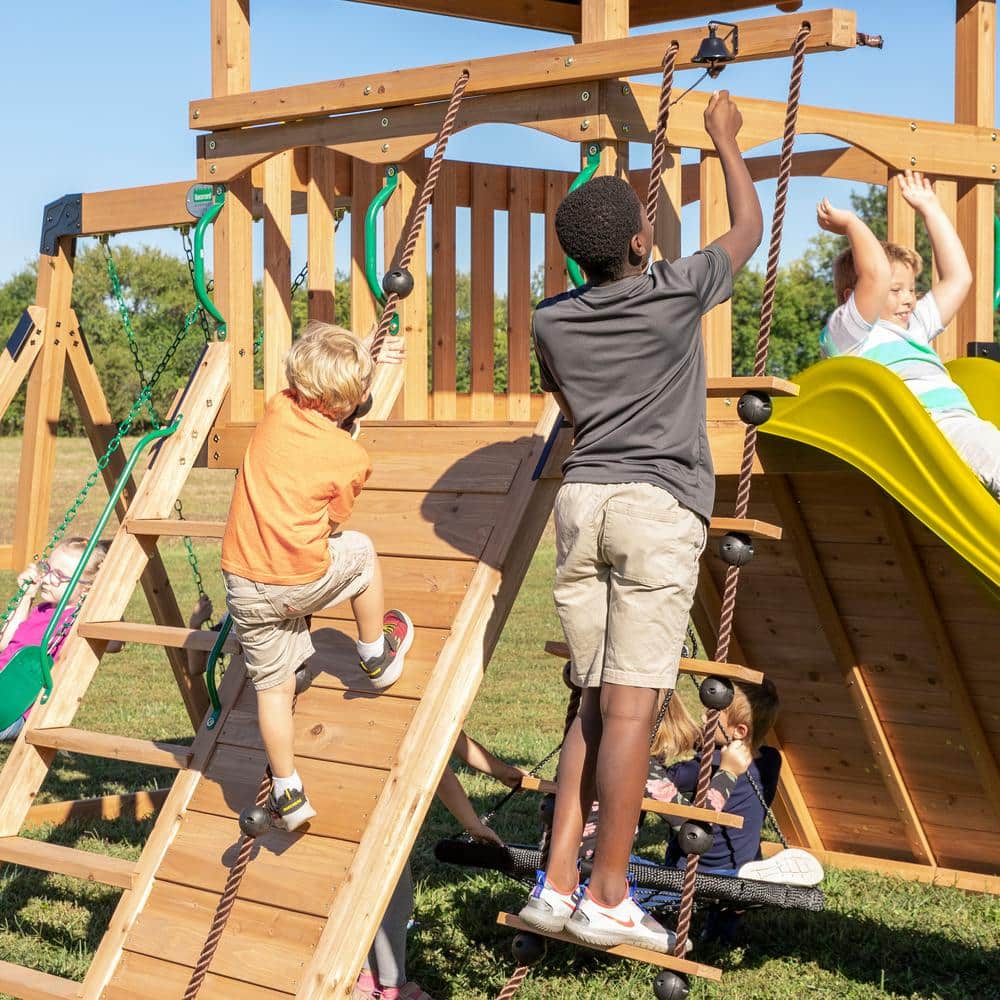 Cedar Endeavor Swing Set with Yellow Wave Slide