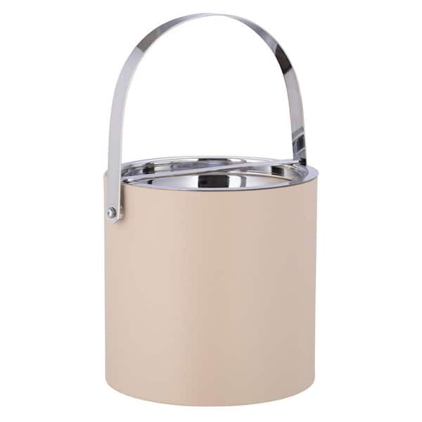 Kraftware Manhattan 3 qt. Taupe Ice Bucket with Polished Chrome Arch Handle and Bridge Cover