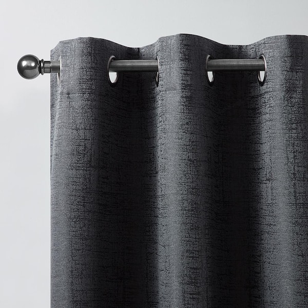 Paloma Black 38 in. W x 84 in. L Grommet 100% Blackout Curtains (Single Panel)