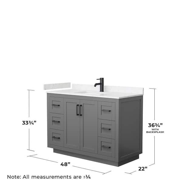 Miranda 48 in. W Single Bath Vanity in Dark Gray with Cultured Marble Vanity Top in Light-Vein Carrara with White Basin