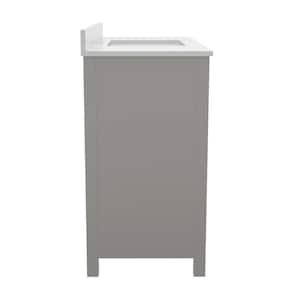 Vega 48 in. W x 19 in. D x 37.75 in. H Freestanding Bathroom Vanity in Gray with White Carrara Marble Finish Stone Top