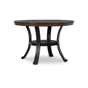 Terran Brown 45" Round Dining Table with Shelf and Oak Woodgrain Veneer