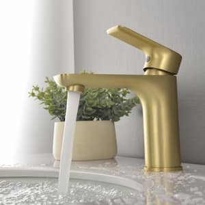 Single Handle Single Hole Bathroom Faucet Low Arc Bathroom Sink Faucet in Brushed Gold