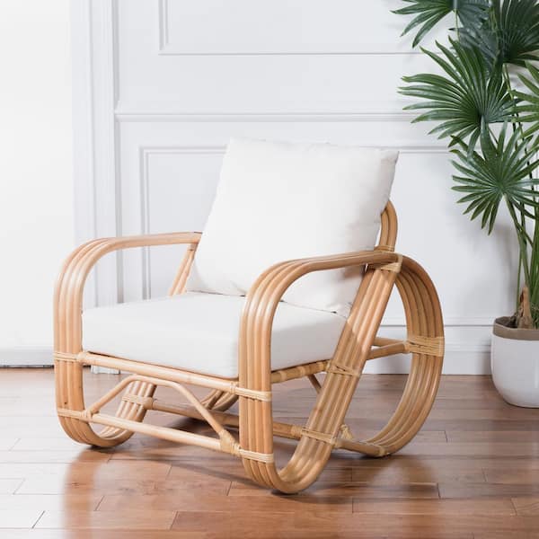 Beia Natural Rattan Arm Chair with White Cushion