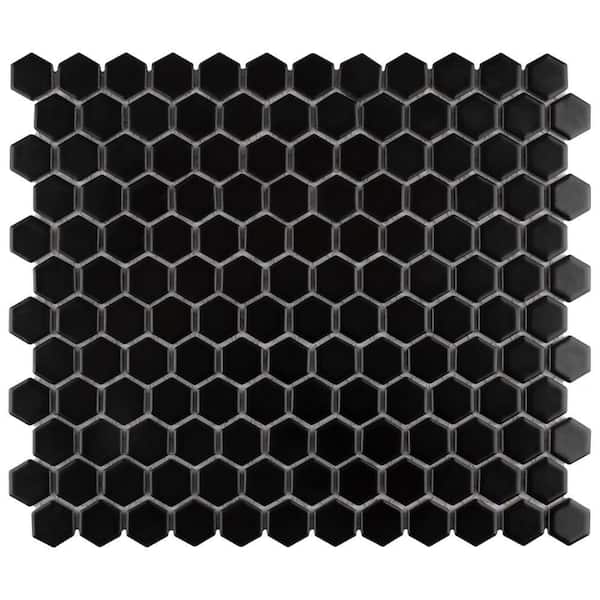 Merola Tile Metro 1 in. Hex Matte Black 10-1/4 in. x 11-7/8 in. Porcelain Mosaic Tile (8.6 sq. ft./Case)
