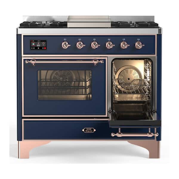 Majestic III 40 in. 6 Burners Freestanding Double Oven Dual Fuel Range in Midnight Blue with Copper Trim