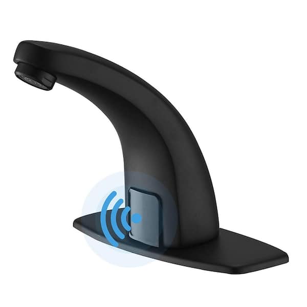 Unbranded Commercial Touchless Single Hole Bathroom Faucet with Deckplate Automatic Sensor Smart Bathroom Sink Taps in Matte Black