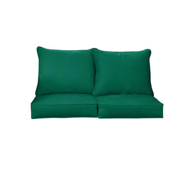 SORRA HOME 22.5 in. x 22.5 in. x 22 in. 4-Piece Deep Seating Indoor/Outdoor Loveseat Cushion in Sunbrella Canvas Forest Green