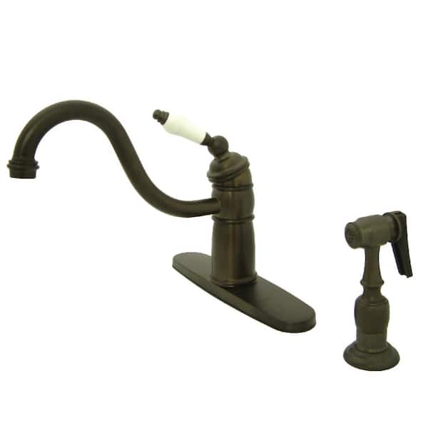Kingston Brass Victorian Single-Handle Standard Kitchen Faucet with Side Sprayer in Oil Rubbed Bronze