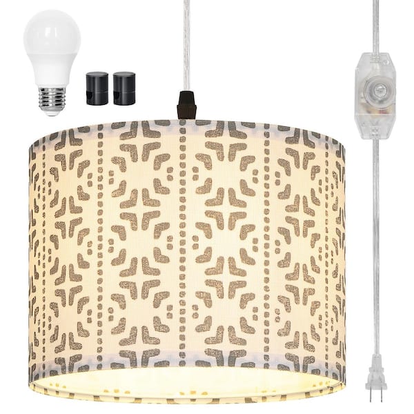 Cinkeda Donjae 1-Light White Drum Pendant Light with Linen Shape