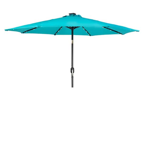 Trademark Innovations 7 ft. Deluxe Market Solar Powered LED Lighted Patio Market Umbrella in Peacock